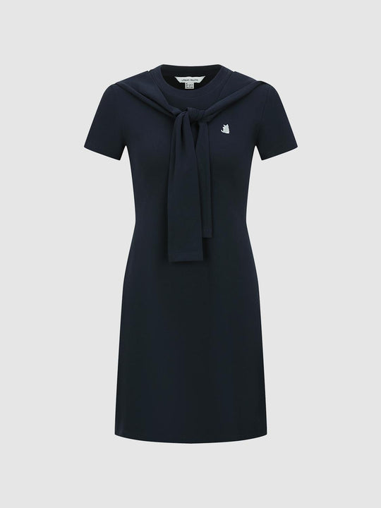 Scarf Detail Short Sleeve A-Line Midi Dresses