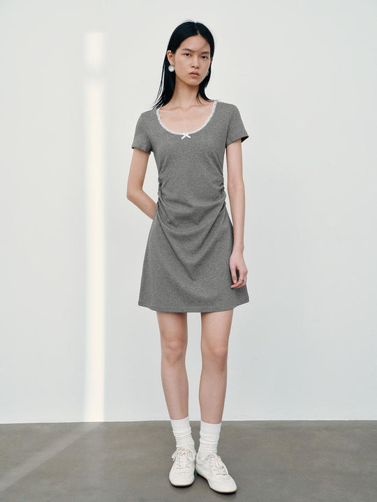 Scoop Neck Short Sleeve A-Line Midi Dresses