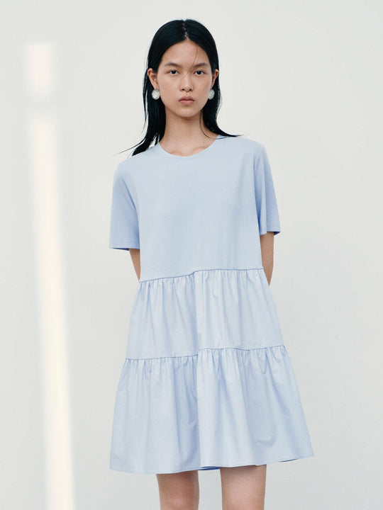 Short Sleeve Shirring Detail A-Line Midi Dresses