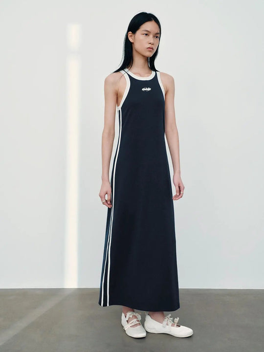 H-line With White Side Stripes Cotton Dress