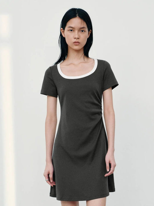 Cotton Blend Aline Scoop Neck Short Sleeve Dress