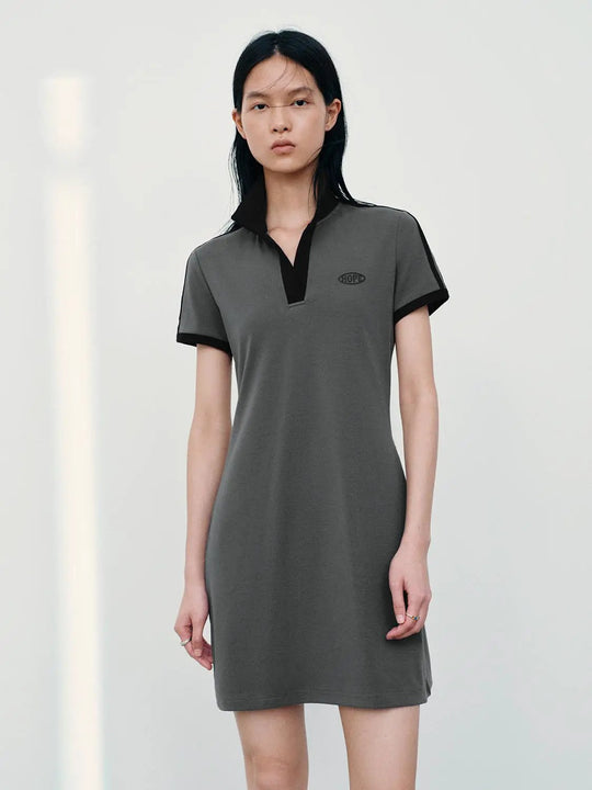 Cotton Polo Collar A-Line Mini Dress