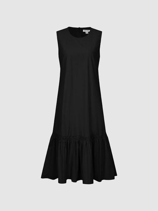 Crew Neck Sleeveless Ruffle Hem A-Line Midi Dresses