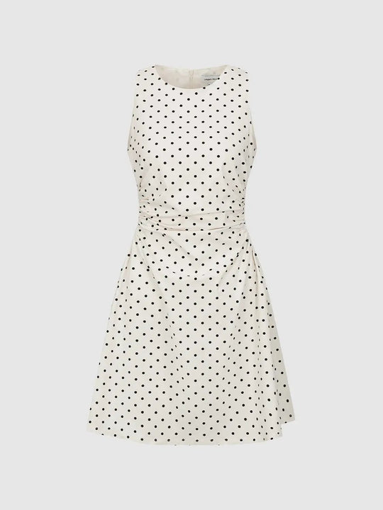 Polka Dot Crew Neck Sleeveless Nipped-Waist A-Line Midi Dresses