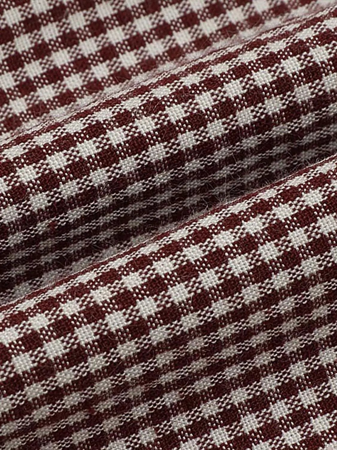 Minimal Subtle Stretch Thin Fabric Dress, burgundy and white gingham fabric
