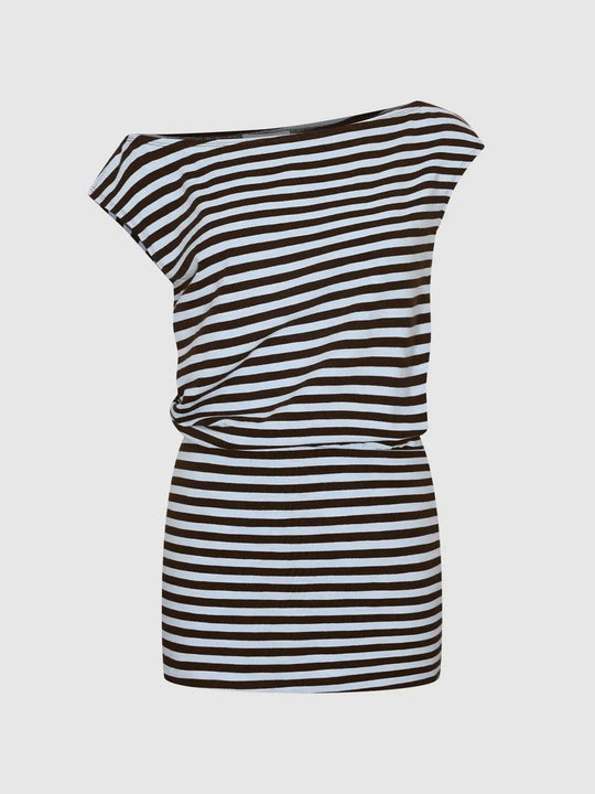 Cotton Elastane Striped Soft Knit Midi Dresses