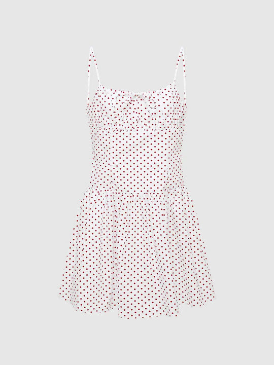 Polka Dot Spaghetti Strap Ruffle Hem Dress