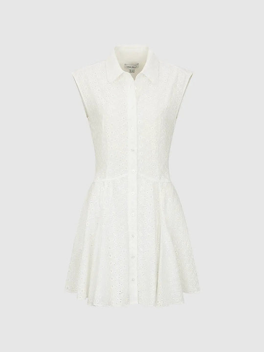 Cotton Structured Button-Front Collared Shirt Dress