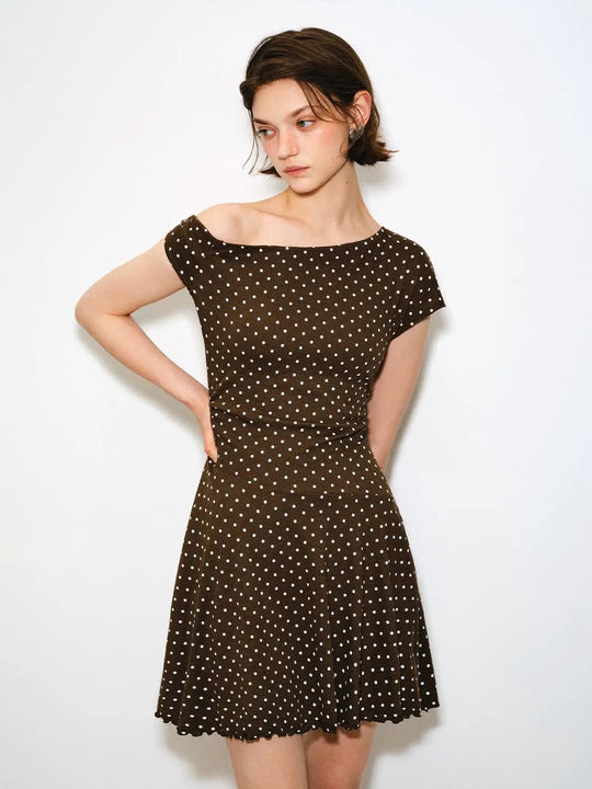 Off Shoulder A-Line Polka Dot Mini Dress