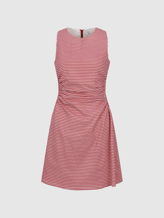 Gingham Sleeveless A-Line Midi Dress