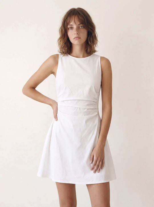 Lace Waist Panel With Subtle Textured Bodice And Skirt Finish And Fine Seam Details Dress