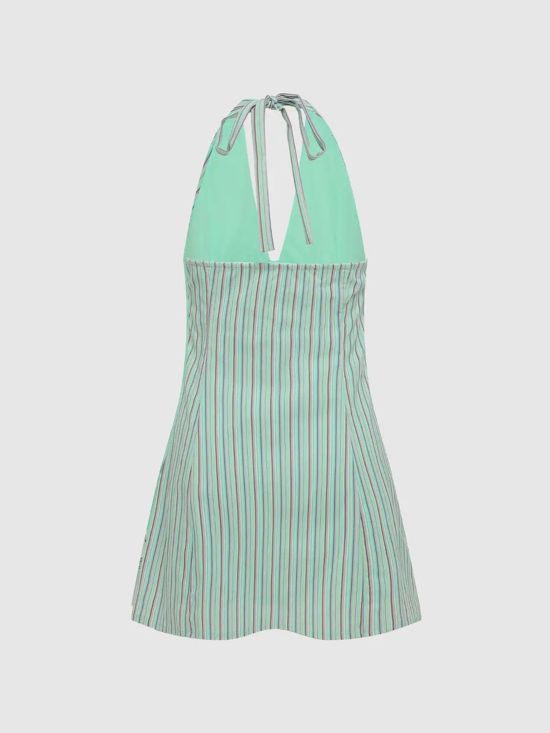 A-Line Dress Urban Revivo Fashion mint green halter-neck with striped skirt