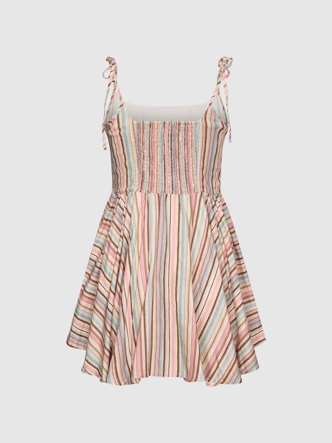 Dress by Urban Revivo Fashion, pastel striped A-line with tie straps in pink blue beige