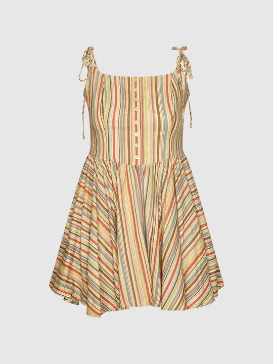 Striped Tie Strap Button Dress