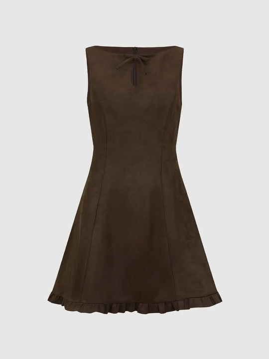 Ruffle Hem Bow Detail Sleeveless A-Line Mini Dress