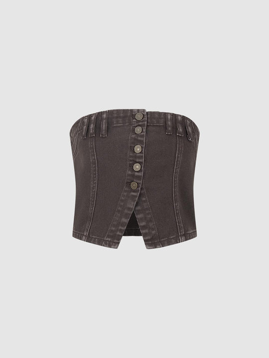 Top de mezclilla sin mangas corto con botones