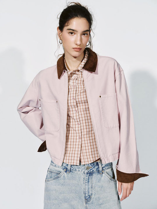 Contrast Collar Patch Pocket Denim Jackets