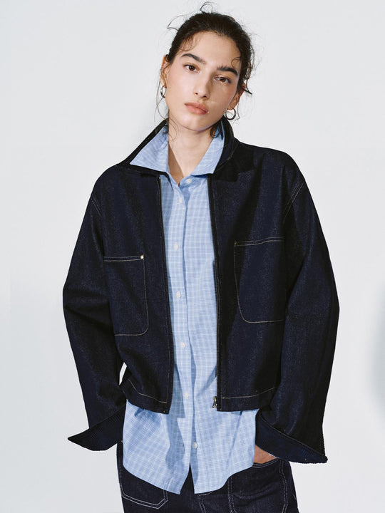 Patch Pockets Collared Denim Jackets