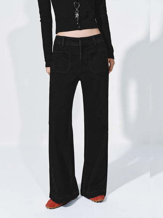 Patch Pockets Flare Leg Jeans