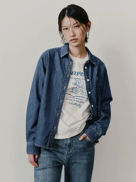 Embroidered Loose Fit Denim Shirts