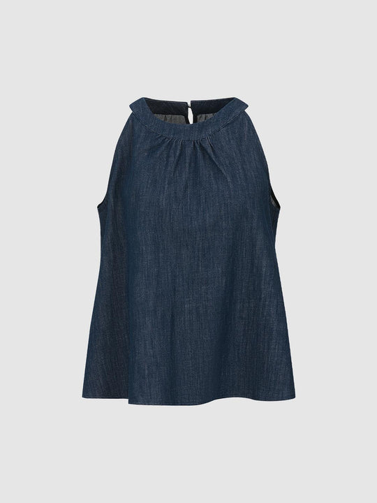 Crew Neck Sleeveless Denim Shirts