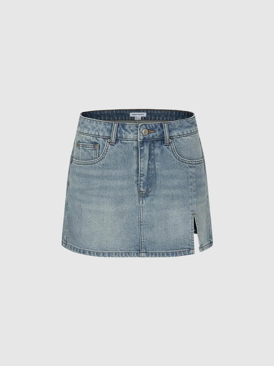 Side Split Denim Mini Skirts