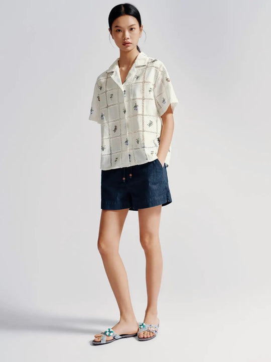 Drawstring Pull On Denim Shorts With Slight Stretch