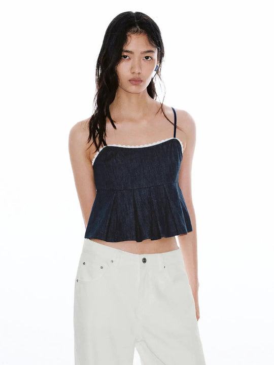 Strappy Pleated Denim Shirts