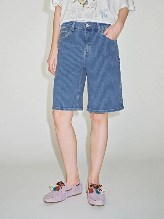 Striped Denim Shorts