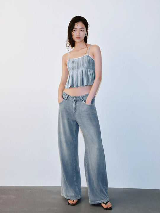 Wide Leg Jeans Non Stretch Denim With Comfortable Fit