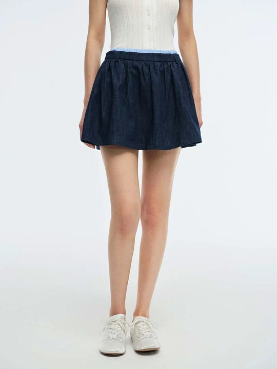 Dark Wash Denim With Subtle Contrast Trim Mini Skirt