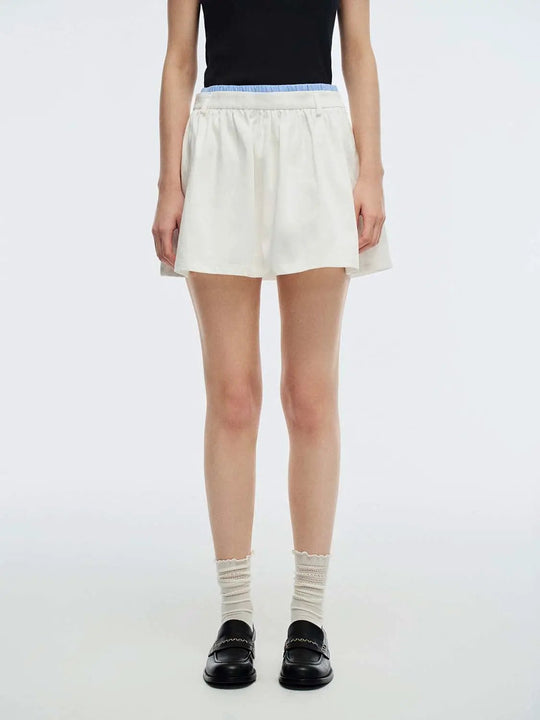 Cream Denim Mini With Contrast Trim Skirt