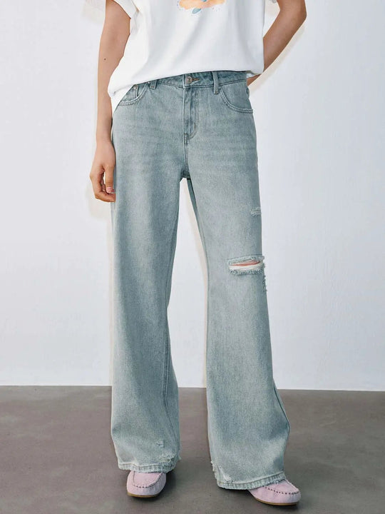 Raw Detail Wide Leg Jeans