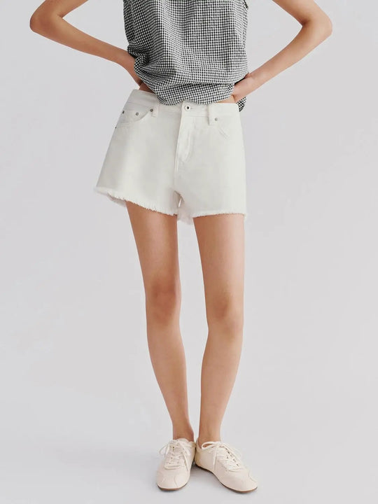 Raw Hem Denim Shorts With Slight Stretch For Comfortable Fit