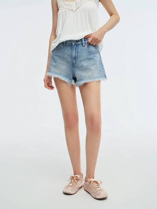 Cotton Frayed Hem Medium Thickness Pocketbag Shorts