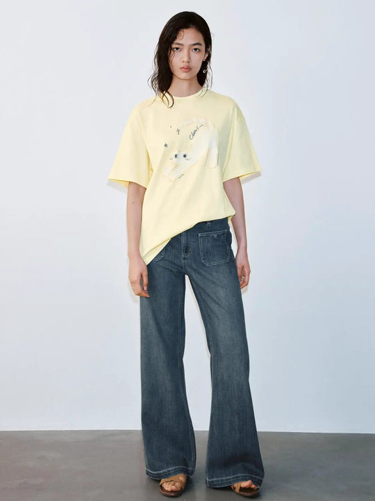 Patch Pocket Stitch Detail Flare Leg Jeans Premium Denim Comfort