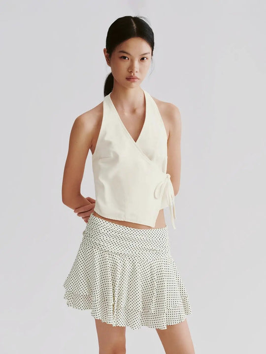 Halter Neck Tie Up Sleeveless Shirts Women Casual Summer Tops