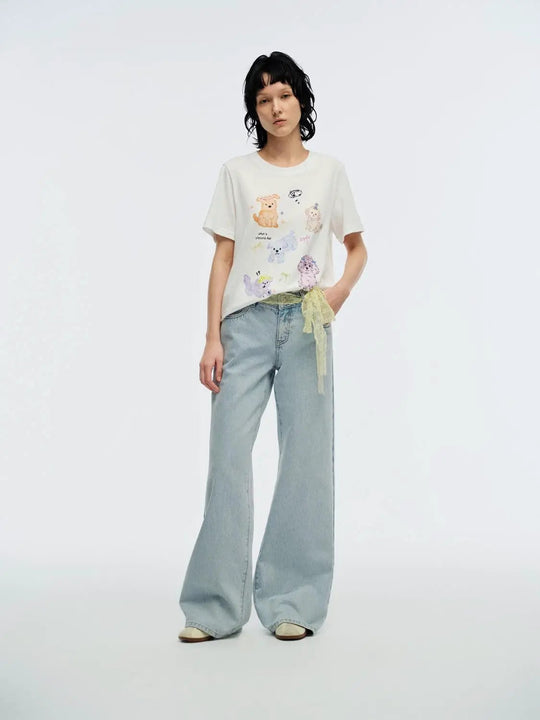 Soft Pure Cotton Wide Leg Relaxed Fit Jeans