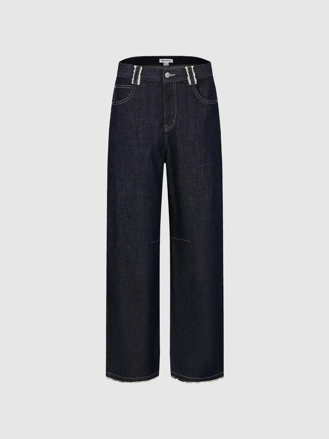 High Waisted Wide-leg Washed Cotton Jeans, dark denim, Urban Revivo Fashion