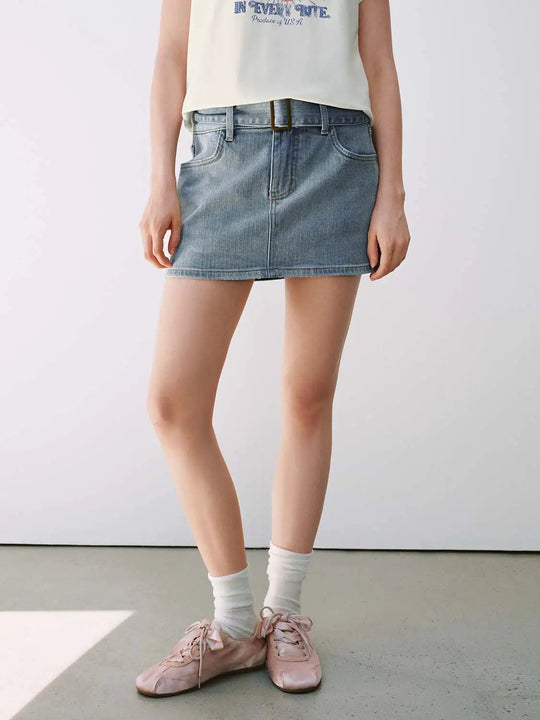 Cotton Pocket Detailing Front Pockets Denim Mini Skirt