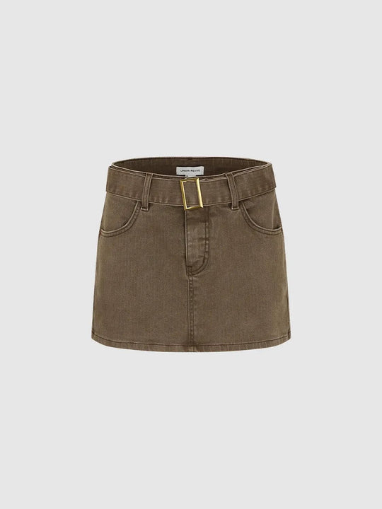 Belted Buckled Denim Mini Skirts
