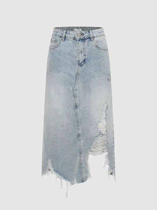 Dyed Cotton Denim Split Hem Skirt