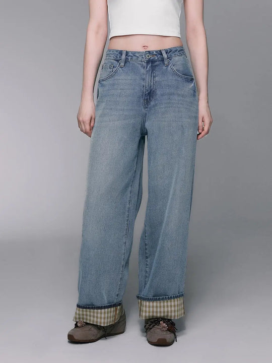 Light Wash Wide-Leg Cotton Lyocell Blend Jeans