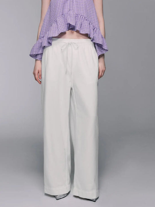 Relaxed Elastic Waist Cotton Wide-leg Pants