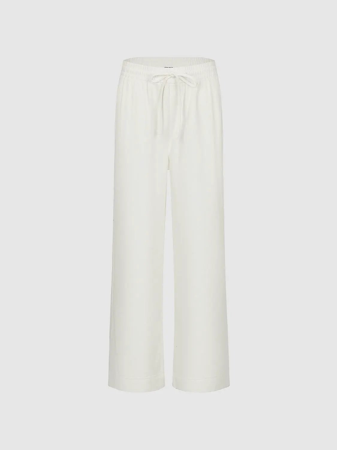 Relaxed elastic-waist cotton wide-leg pants, white with drawstring waistband.