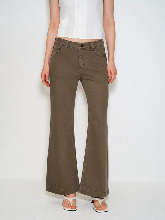 Mid Waist Denim Flare Pants