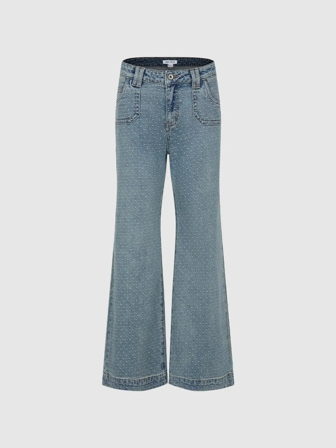 Wide-leg polka dot mid-rise cotton jeans with slight stretch in light wash by Urban Revivo Fashion