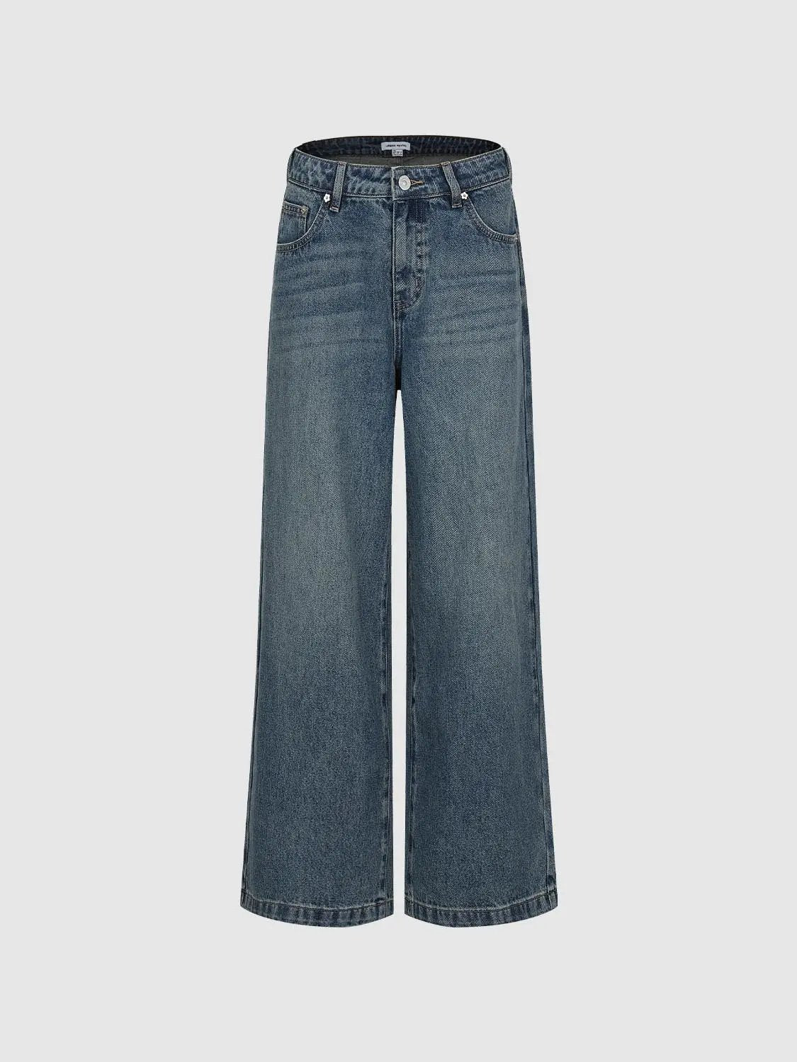 Jeans by Urban Revivo Fashion, wide-leg denim pants in medium blue wash, high-waisted