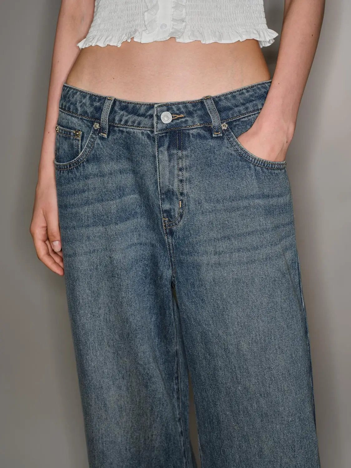 Jeans by Urban Revivo Fashion, blue denim wide-leg with five-pocket styling