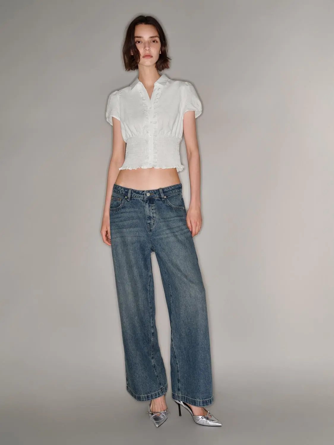 Jeans by Urban Revivo Fashion in blue denim, wide-leg style on model